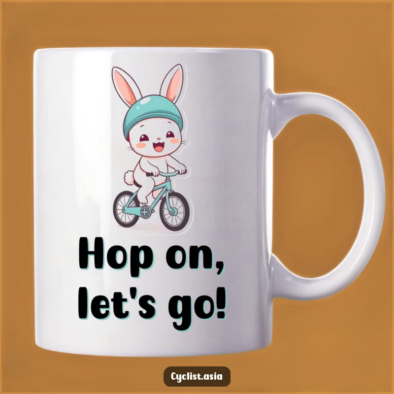 Funny Cheerful Bunny Helmet Bicycle Mug - Joyful Riding Character Gift