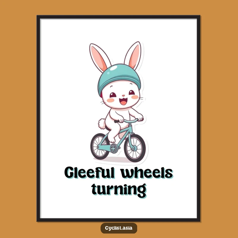 Funny Cheerful Bunny Helmet Bicycle Digital Art Print - Joyful Rider Decor