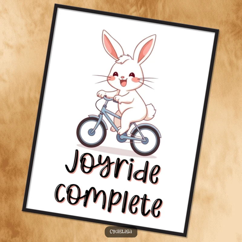 Funny Digital Art: An energetic bunny with a joyful grin pedals a bicycle, wind in its fur, ready to display.