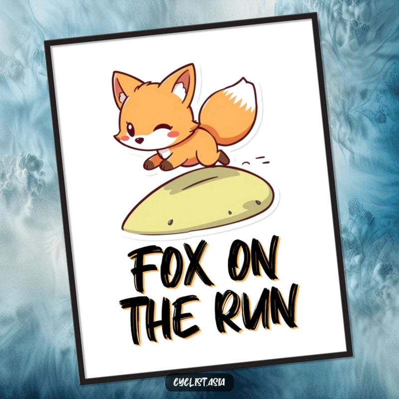 Funny Free Printable Wall Art: Playful fox with wind in its tail, zooming excitedly down a hill.