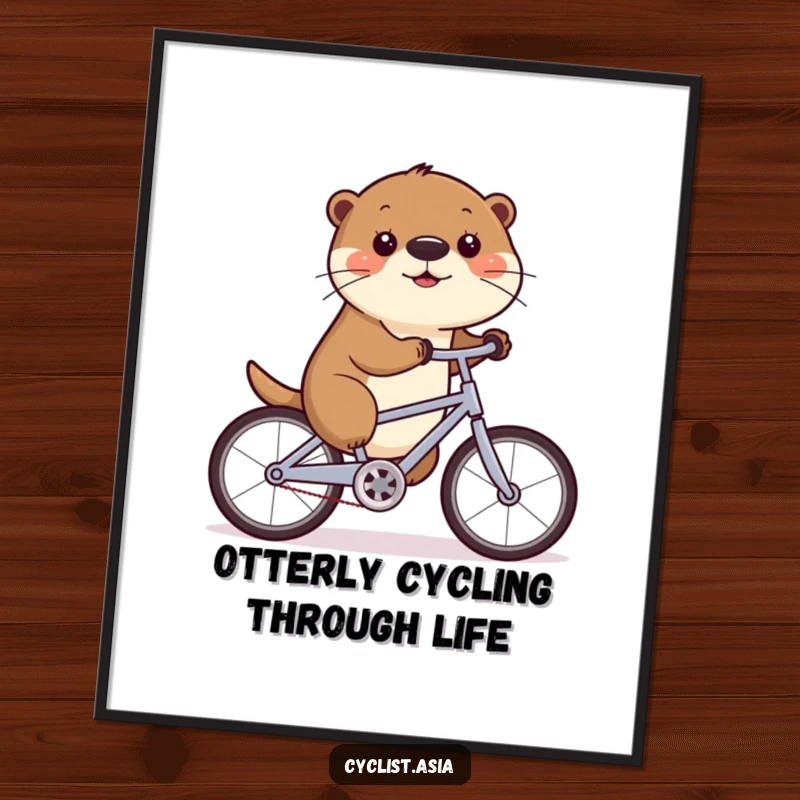 Funny Free Printable Wall Art: Whimsical otter joyfully cycling with its nose wiggling, bringing a dose of fun.