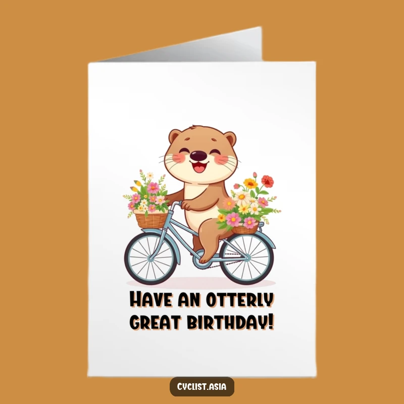 Free Printable Birthday Card: Happy Otter Biker - Joyful Flowers Surprise Gift