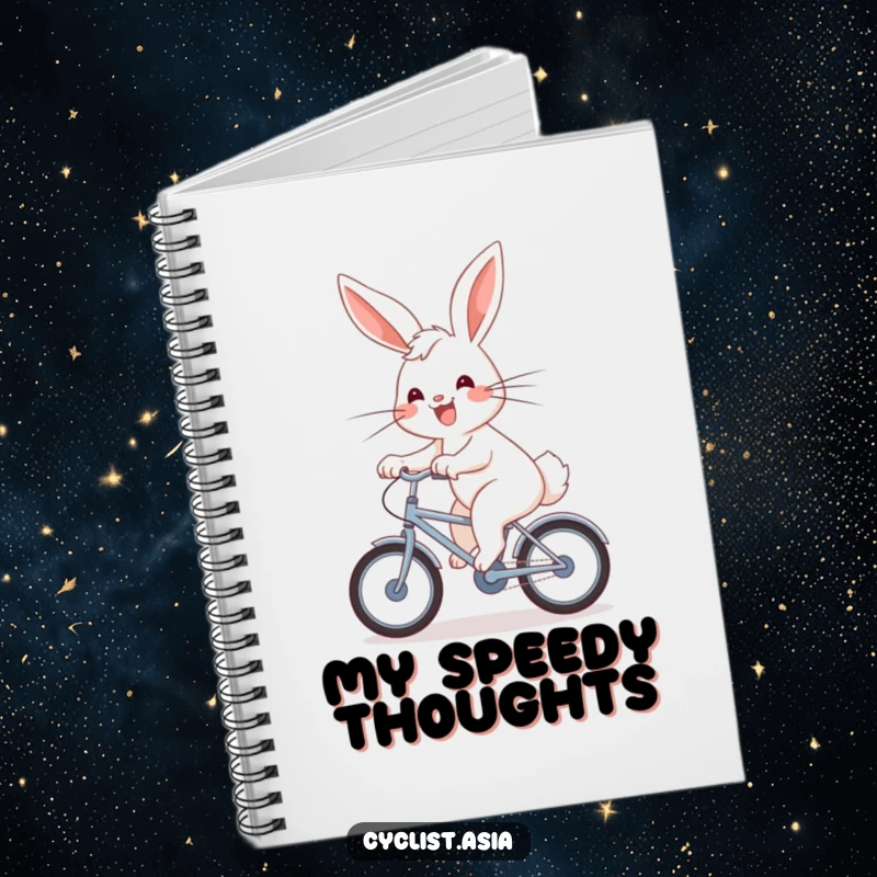 Funny Notebook: An energetic bunny with a joyful grin pedals a bicycle, ready for your notes.